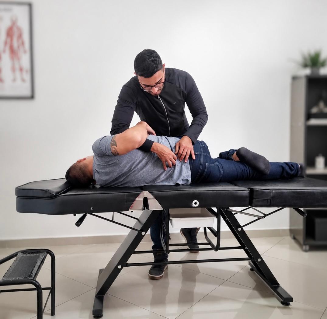 Andrey atendendo paciente em sessão de fisioterapia